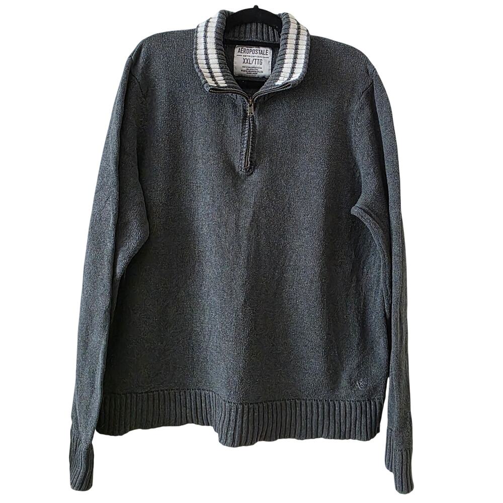 Aeropostale Vintage Gray Quarter-Zip Pullover Sweater Size XXL